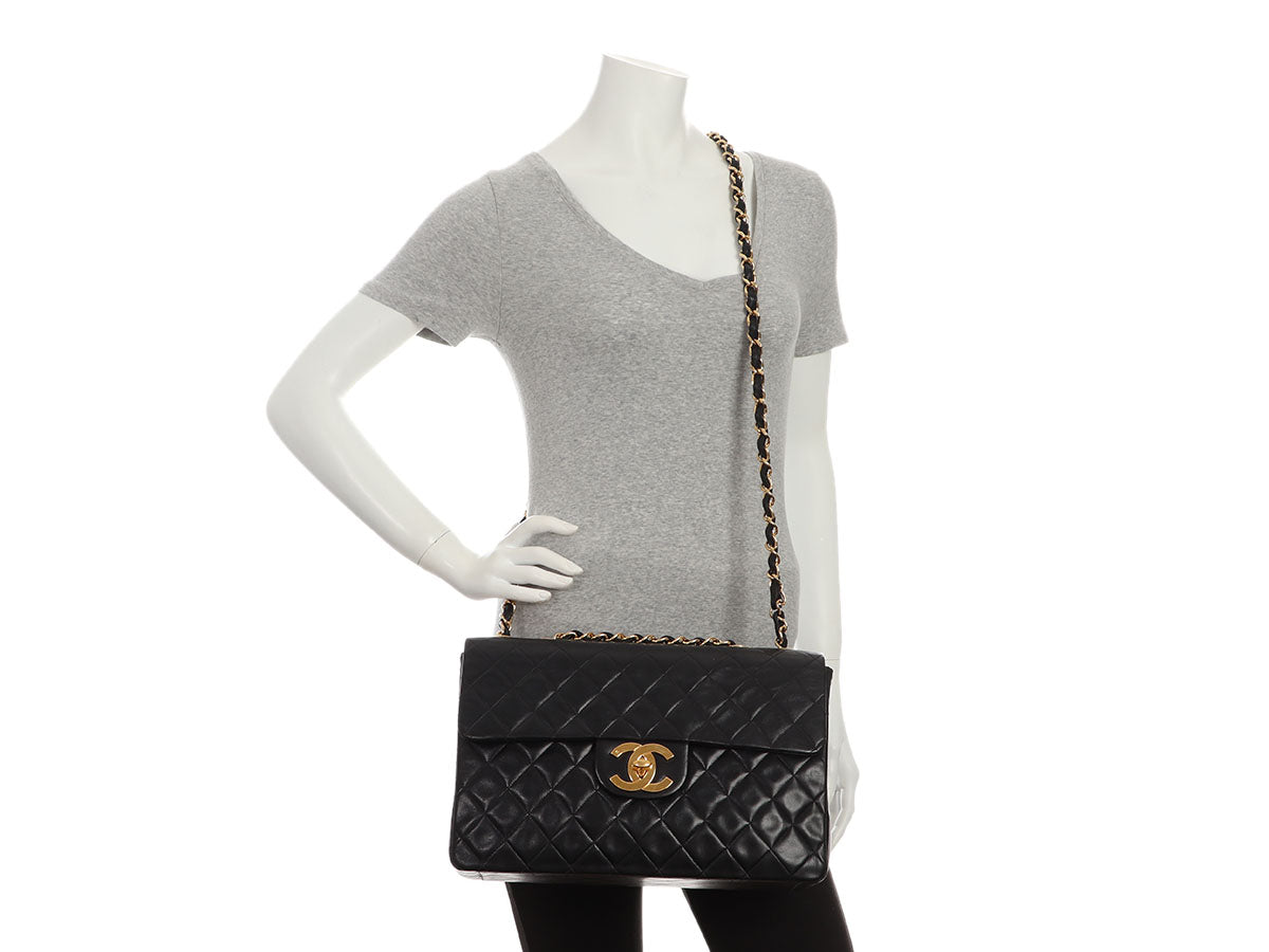 Chanel Vintage Extra Large Black Quilted Lambskin Classic Flap