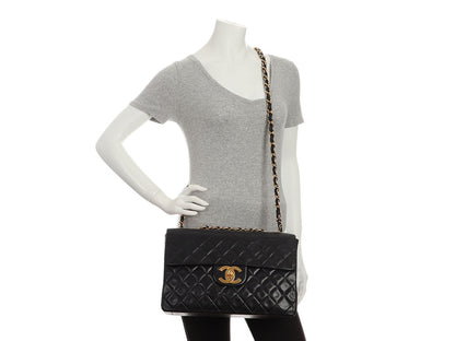 Chanel Vintage Extra Large Black Quilted Lambskin Classic Flap