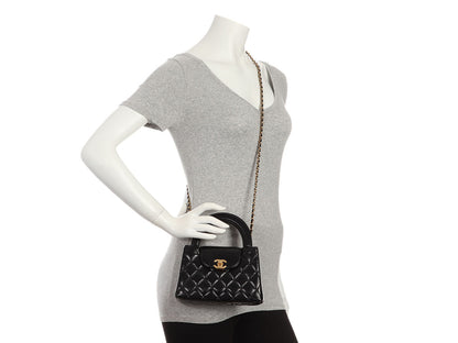 Chanel Small Black Shiny Quilted Calfskin Nano Kelly