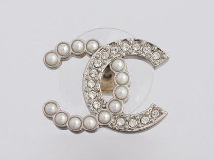 Chanel Crystal and Pearl Logo Pierced Earrings