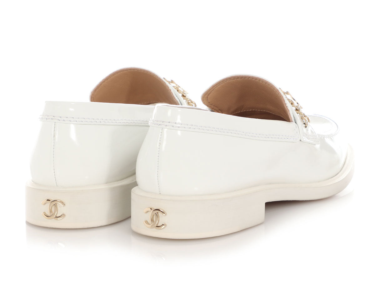 Chanel White Shiny Calfskin Loafers