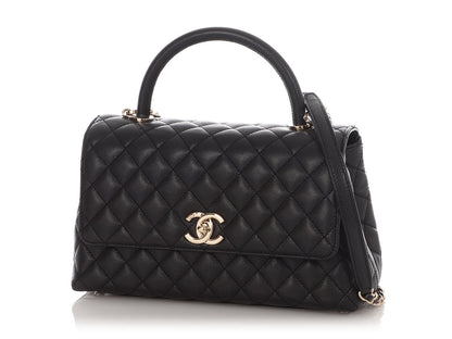 Chanel Small Black Quilted Caviar Coco Handle
