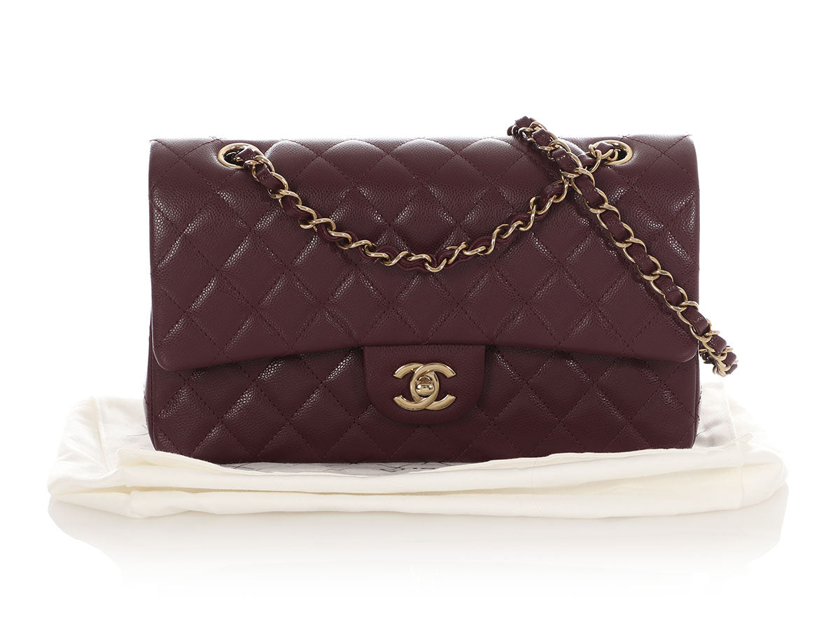Chanel Medium/Large Burgundy Quilted Caviar Classic Double Flap