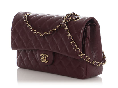 Chanel Medium/Large Burgundy Quilted Caviar Classic Double Flap
