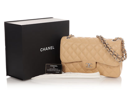 Chanel Jumbo Beige Quilted Caviar Classic Double Flap