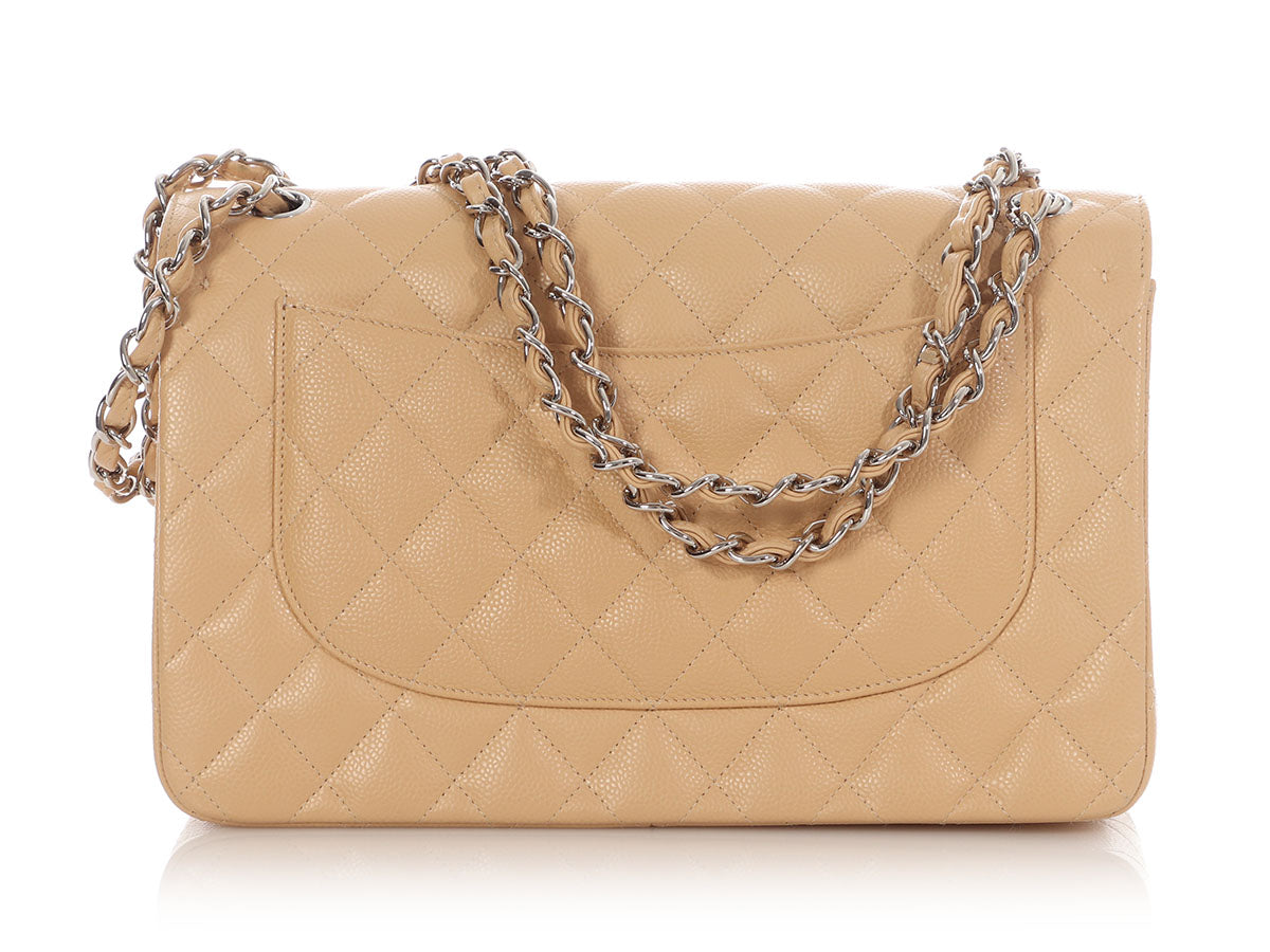 Chanel Jumbo Beige Quilted Caviar Classic Double Flap