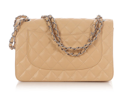 Chanel Jumbo Beige Quilted Caviar Classic Double Flap
