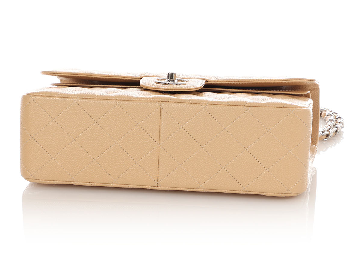 Chanel Jumbo Beige Quilted Caviar Classic Double Flap