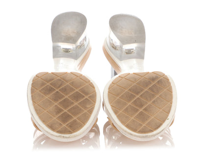 Chanel Beige Leather and PVC Slide Sandals