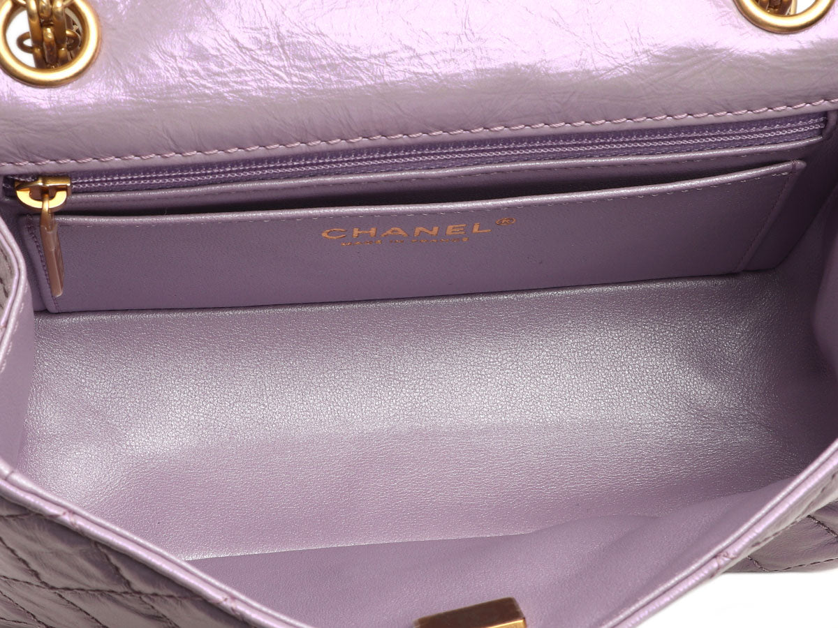 Chanel Mini Glittered Lilac Quilted Aged Calfskin Reissue