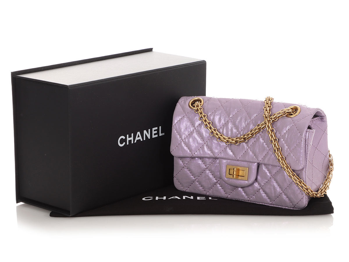 Chanel Mini Glittered Lilac Quilted Aged Calfskin Reissue