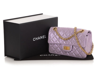 Chanel Mini Glittered Lilac Quilted Aged Calfskin Reissue
