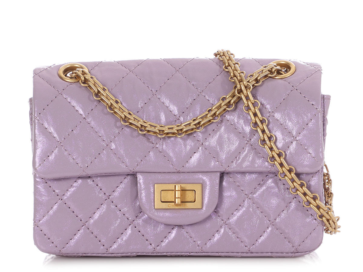 Chanel Mini Glittered Lilac Quilted Aged Calfskin Reissue