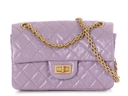 Chanel Mini Glittered Lilac Quilted Aged Calfskin Reissue