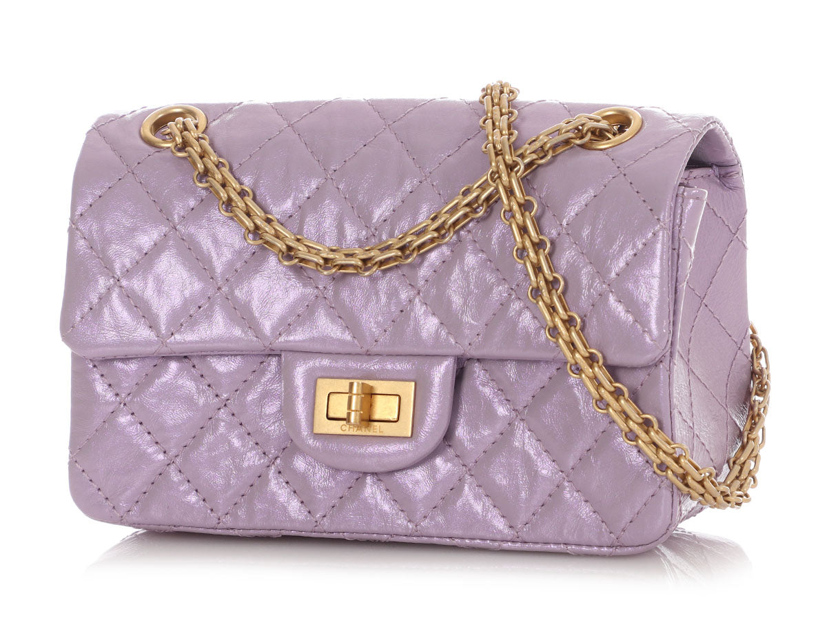 Chanel Mini Glittered Lilac Quilted Aged Calfskin Reissue