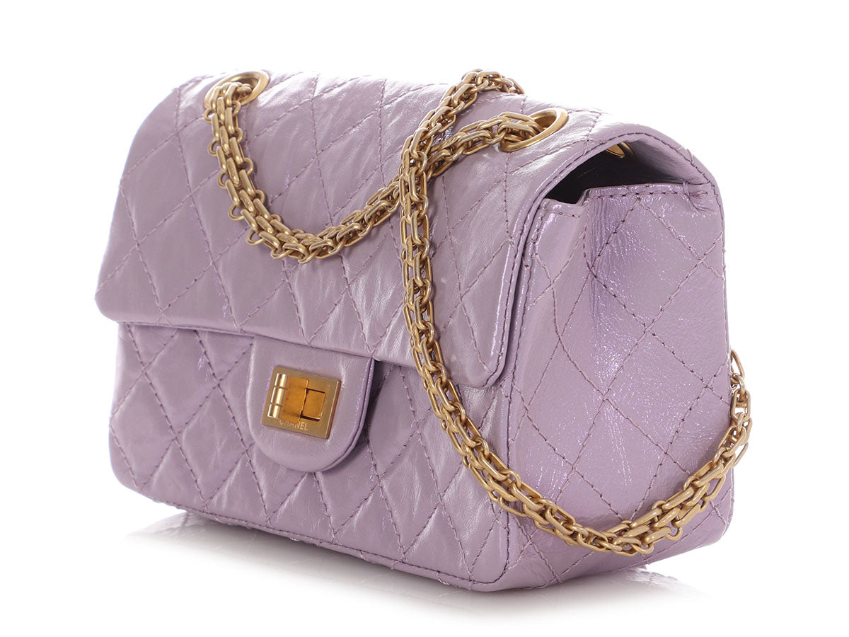 Chanel Mini Glittered Lilac Quilted Aged Calfskin Reissue
