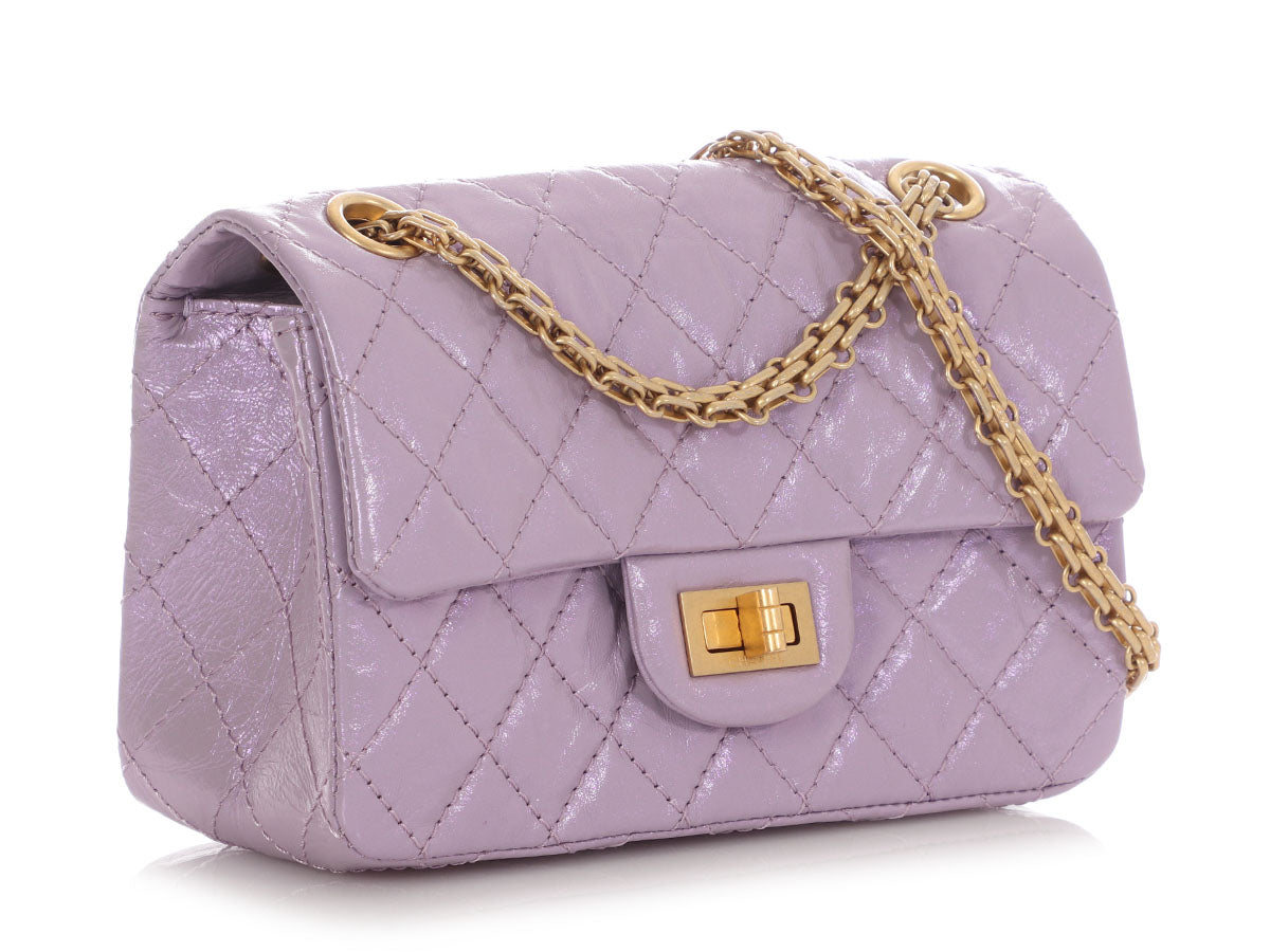 Chanel Mini Glittered Lilac Quilted Aged Calfskin Reissue