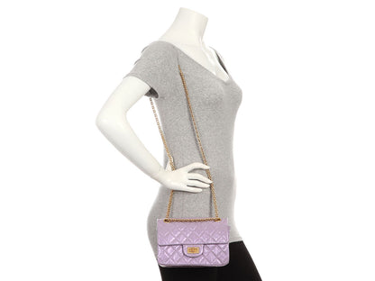 Chanel Mini Glittered Lilac Quilted Aged Calfskin Reissue