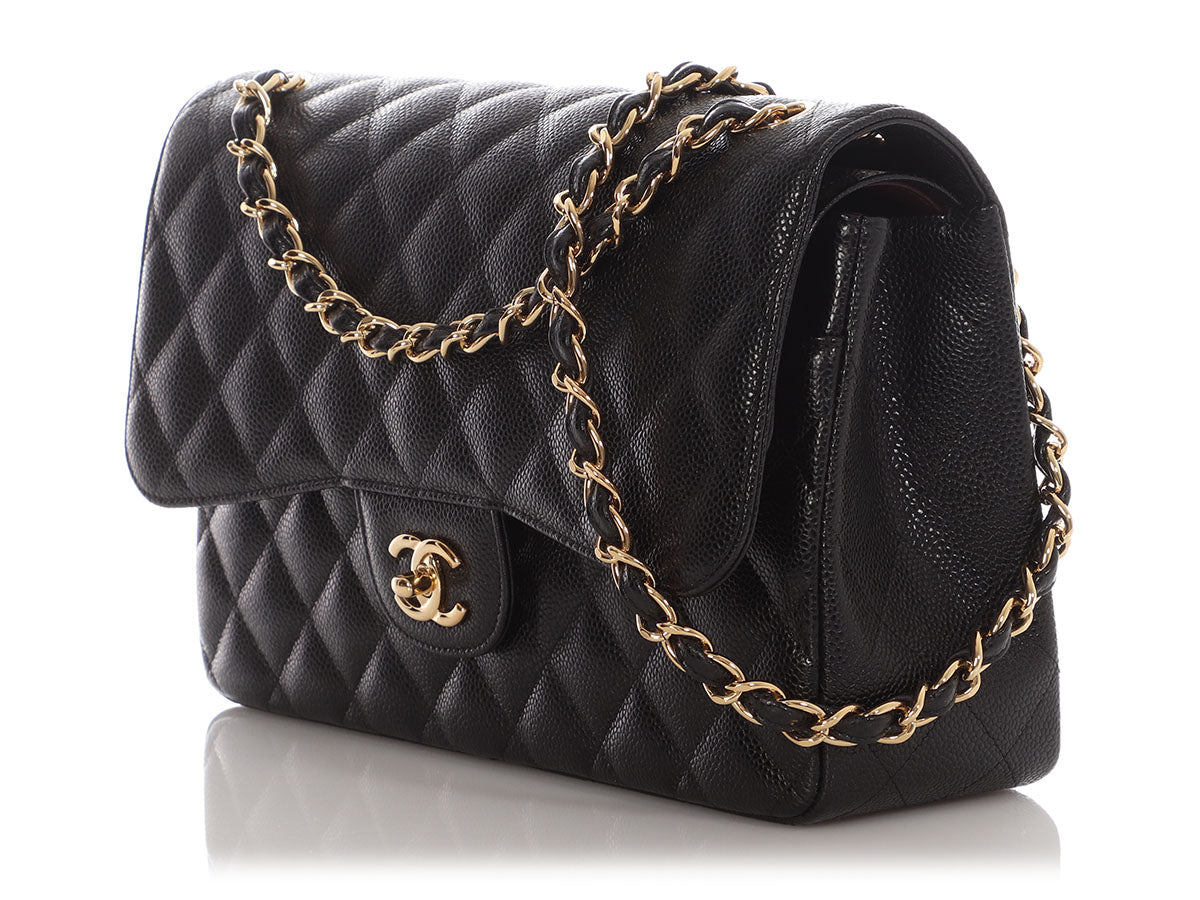 Chanel Jumbo Black Quilted Caviar Classic Double Flap