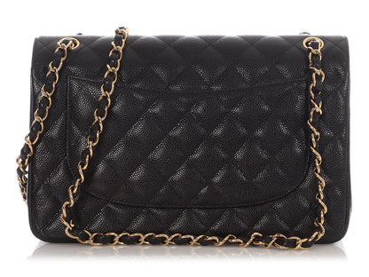 Chanel Jumbo Black Quilted Caviar Classic Double Flap