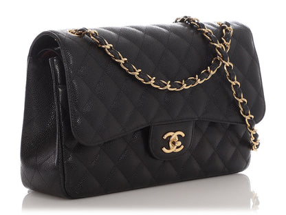 Chanel Jumbo Black Quilted Caviar Classic Double Flap