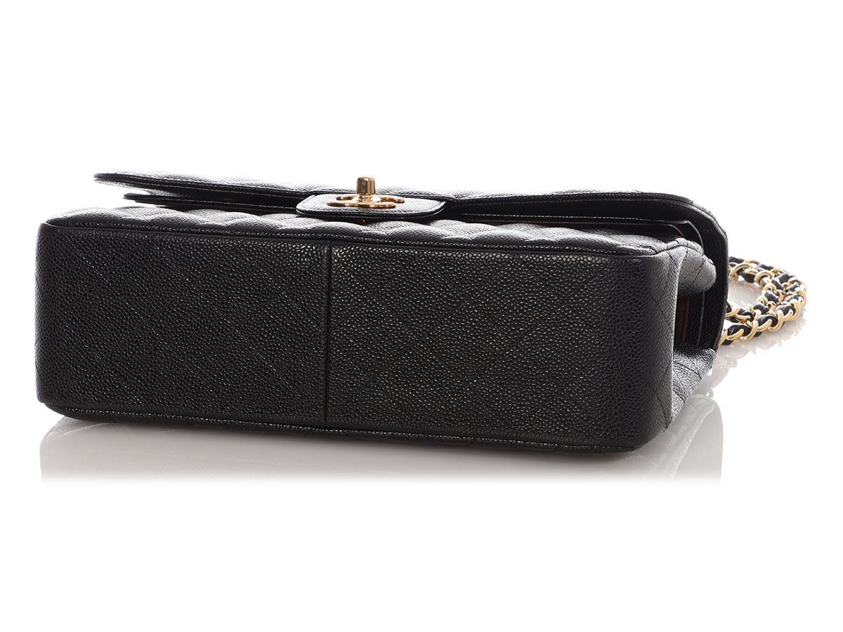 Chanel Jumbo Black Quilted Caviar Classic Double Flap