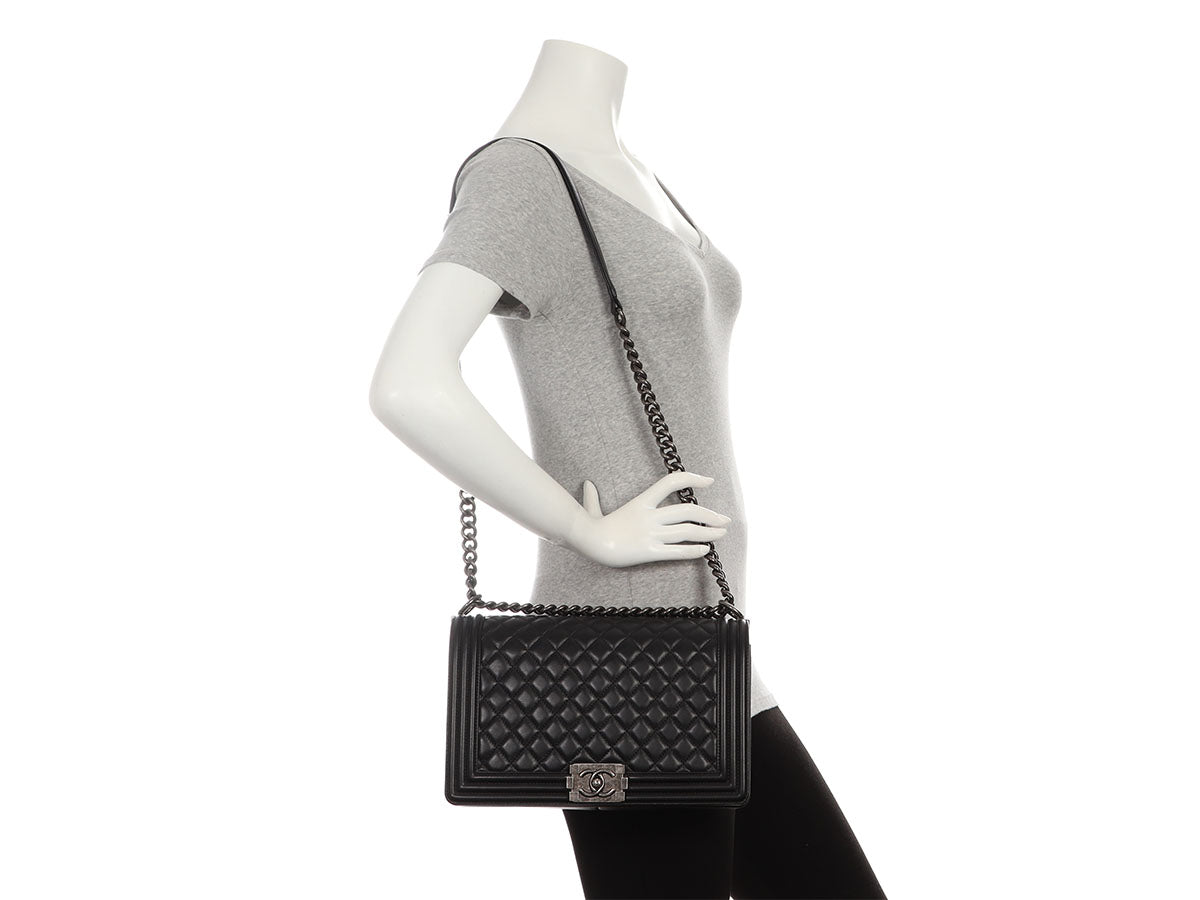 Chanel New Medium Black Quilted Lambskin Boy Bag