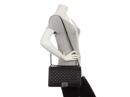 Chanel New Medium Black Quilted Lambskin Boy Bag