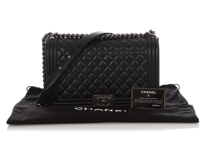 Chanel New Medium Black Quilted Lambskin Boy Bag