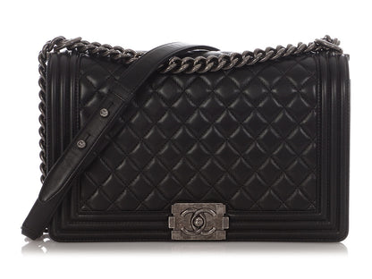 Chanel New Medium Black Quilted Lambskin Boy Bag