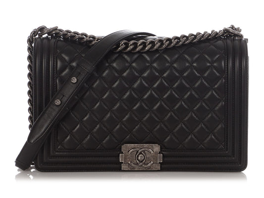 Chanel New Medium Black Quilted Lambskin Boy Bag