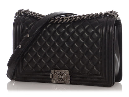 Chanel New Medium Black Quilted Lambskin Boy Bag