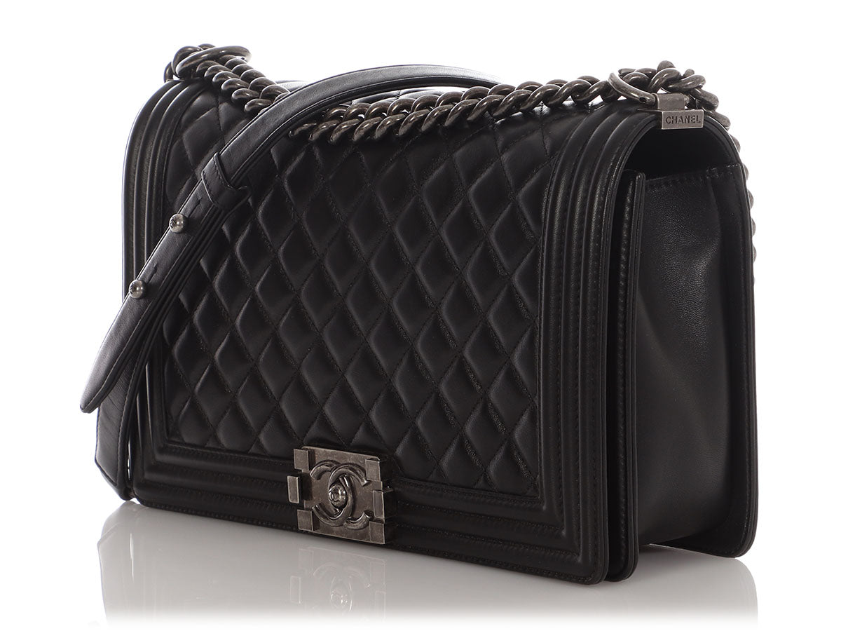 Chanel New Medium Black Quilted Lambskin Boy Bag