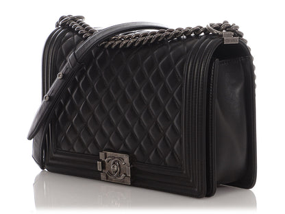 Chanel New Medium Black Quilted Lambskin Boy Bag