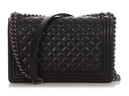 Chanel New Medium Black Quilted Lambskin Boy Bag