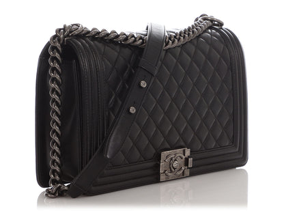Chanel New Medium Black Quilted Lambskin Boy Bag