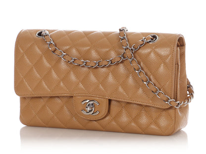Chanel Medium/Large Dark Beige Quilted Caviar Classic Double Flap