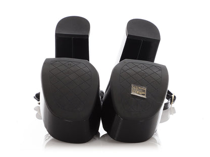 Chanel Black Patent Platform Sandals
