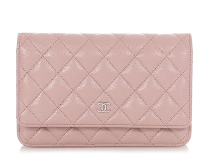 Chanel Light Pink Quilted Caviar Wallet on Chain WOC