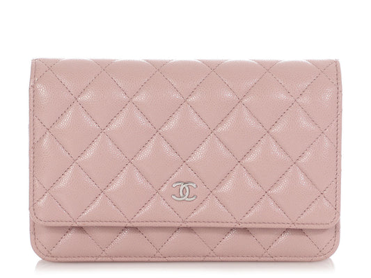 Chanel Light Pink Quilted Caviar Wallet on Chain WOC