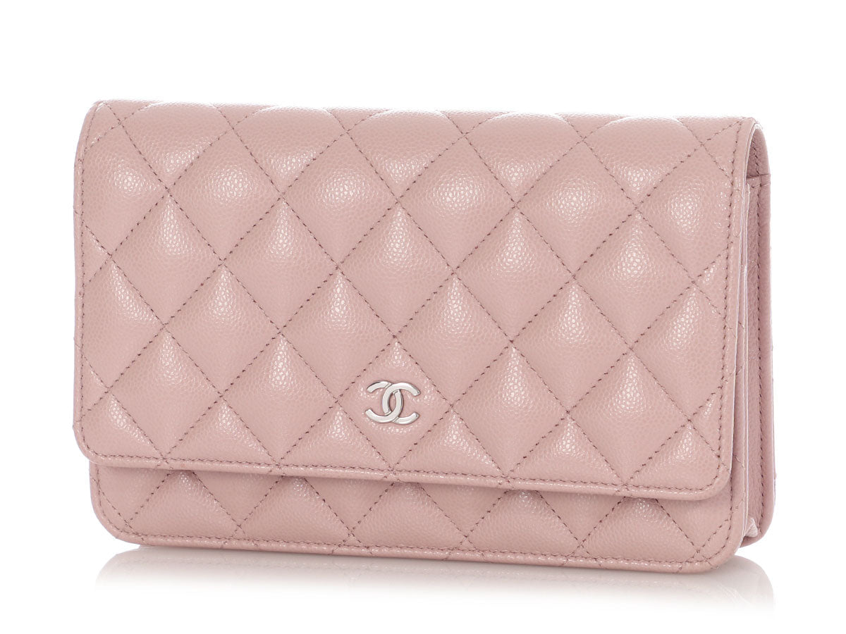 Chanel Light Pink Quilted Caviar Wallet on Chain WOC