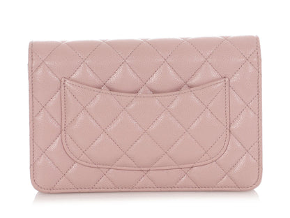 Chanel Light Pink Quilted Caviar Wallet on Chain WOC