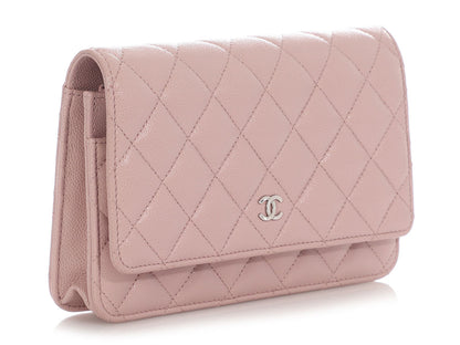 Chanel Light Pink Quilted Caviar Wallet on Chain WOC
