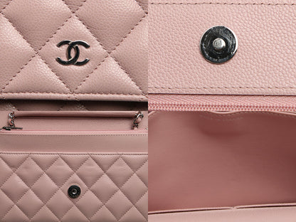 Chanel Light Pink Quilted Caviar Wallet on Chain WOC