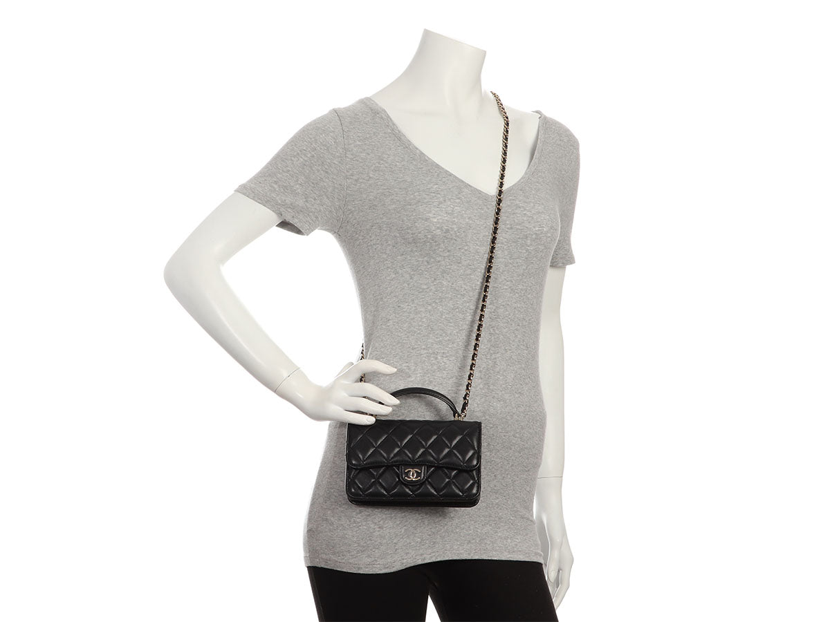 Chanel Mini Black Quilted Lambskin Top Handle Phone Holder