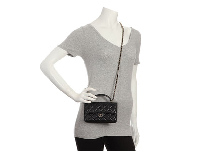 Chanel Mini Black Quilted Lambskin Top Handle Phone Holder