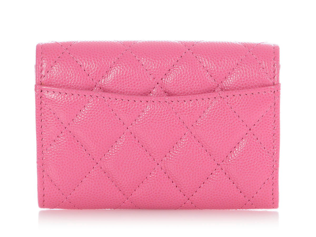 Chanel Pink Quilted Caviar Flap Card Case