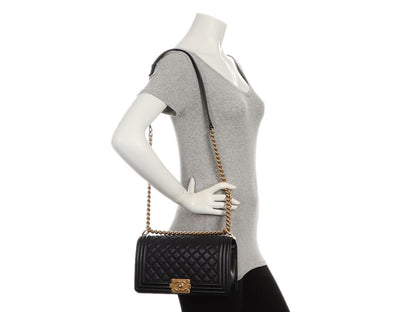 Chanel Old Medium Black Quilted Calfskin Boy Bag