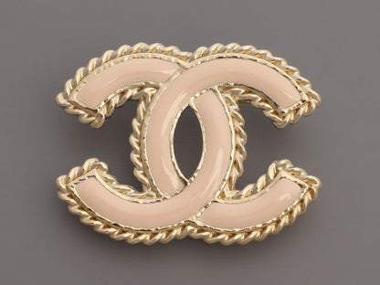 Chanel Medium Light Pink Enamel CC Brooch
