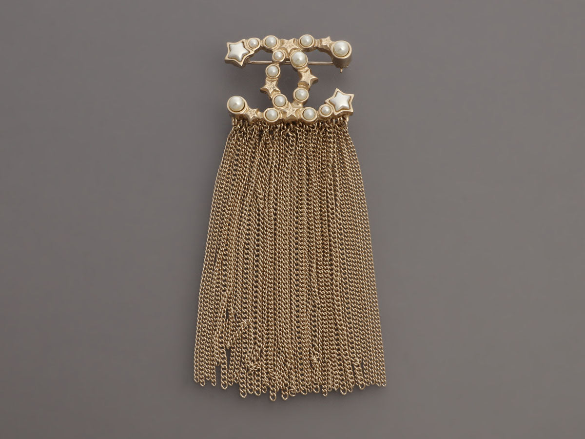 Chanel Pearl CC Chain Fringe Brooch